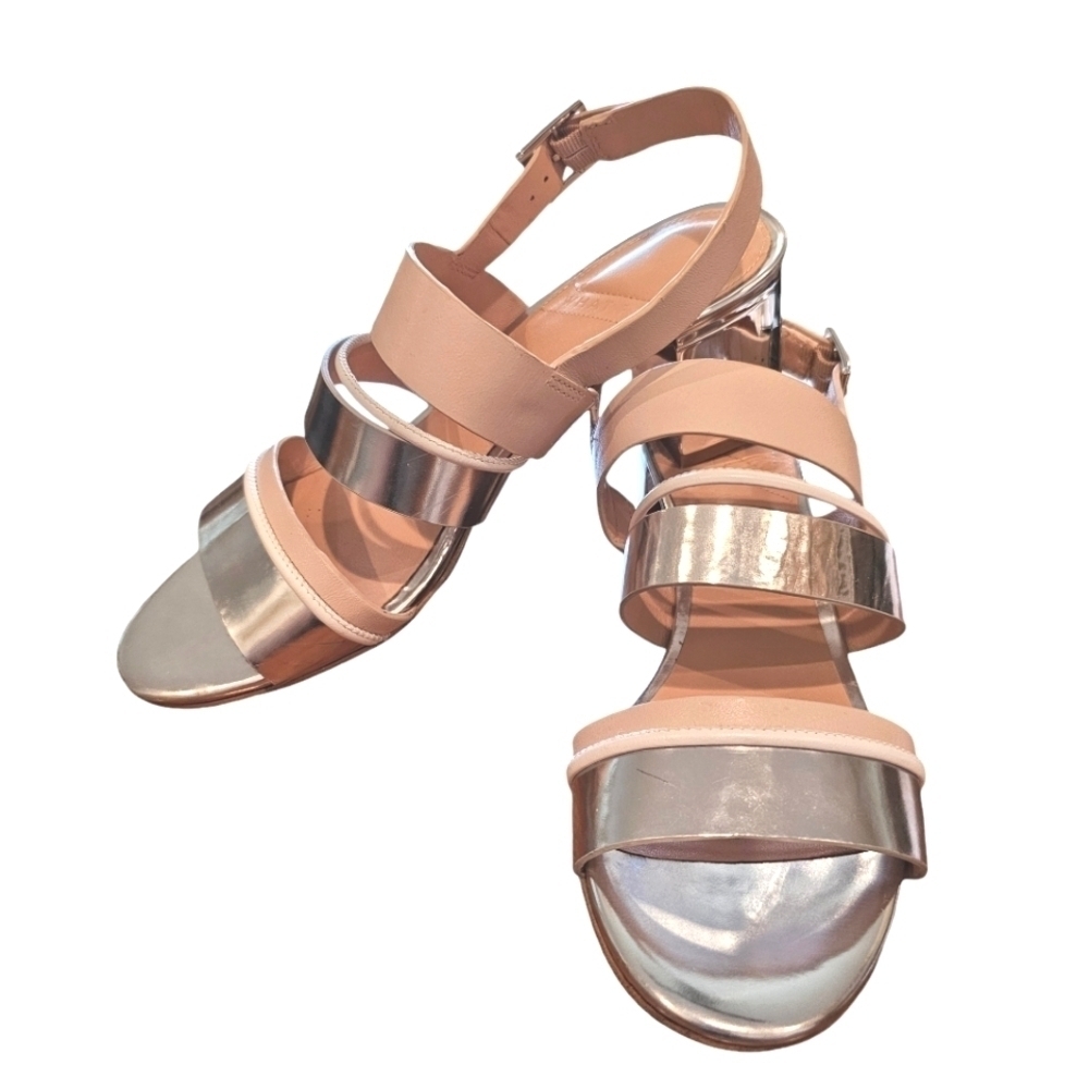 What For Leather Silver & Blush Chucked Strap Heels - Picture 10 of 13